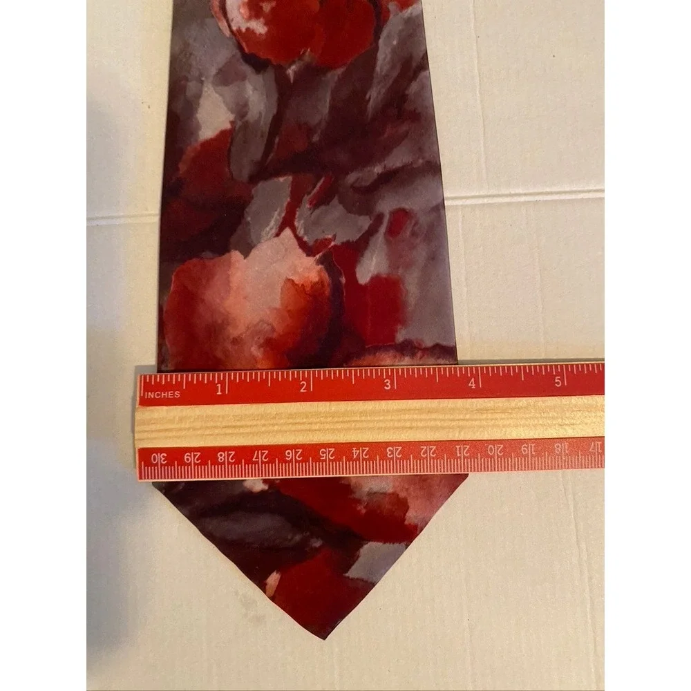 Surrey Mens Necktie Red Burgundy Abstract Floral Microfiber Art Silk Look Tie